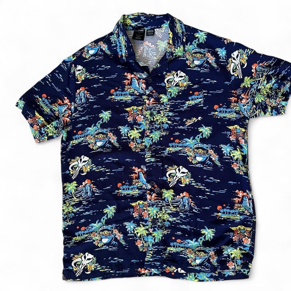 Star Wars Hawaiian Navy and Green Tropical Mandalorion Men's Shirt